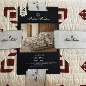 Brooks Brothers Quilt Set Full/Queen Cotton Red & White LARGE RED SNOWFLAKES
